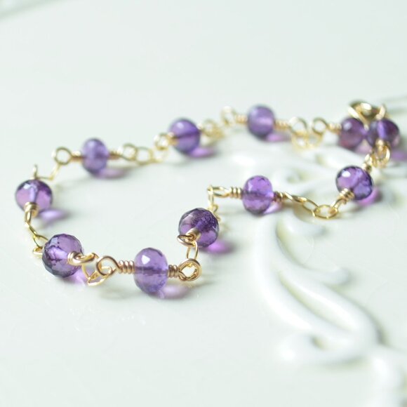 Amethyst Bracelet in Gold - Handmade - Picture 5 of 9
